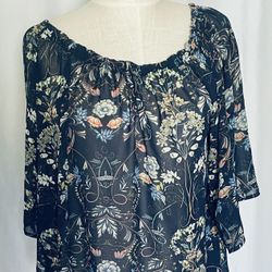 Women’s *Navy Blue Floral Print Sheer Top Size XL