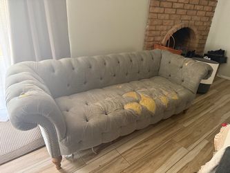 Dovetail Maxwell Chesterfield Sofa – 90” Gray Tufted Couch – Project / Reupholster