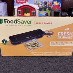 FoodSaver Space-Saving Vacuum Sealer with Bags and Roll Black: Compact Food Savers Vacuum System, Plastic & Metal