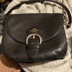 Coach Purse, Black, Brown, Leather Inside