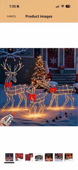 Brand new 3-Piece Reindeer Christmas Decorations Outdoor, White 2D Lighted Deer Family, 260 LED Light, Durable Yard Lawn Holiday Decor, Outdoor Lighte