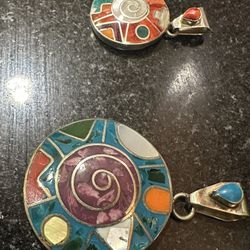 2 Vintage 950 Silver Peruvian Pachamama Pendant 