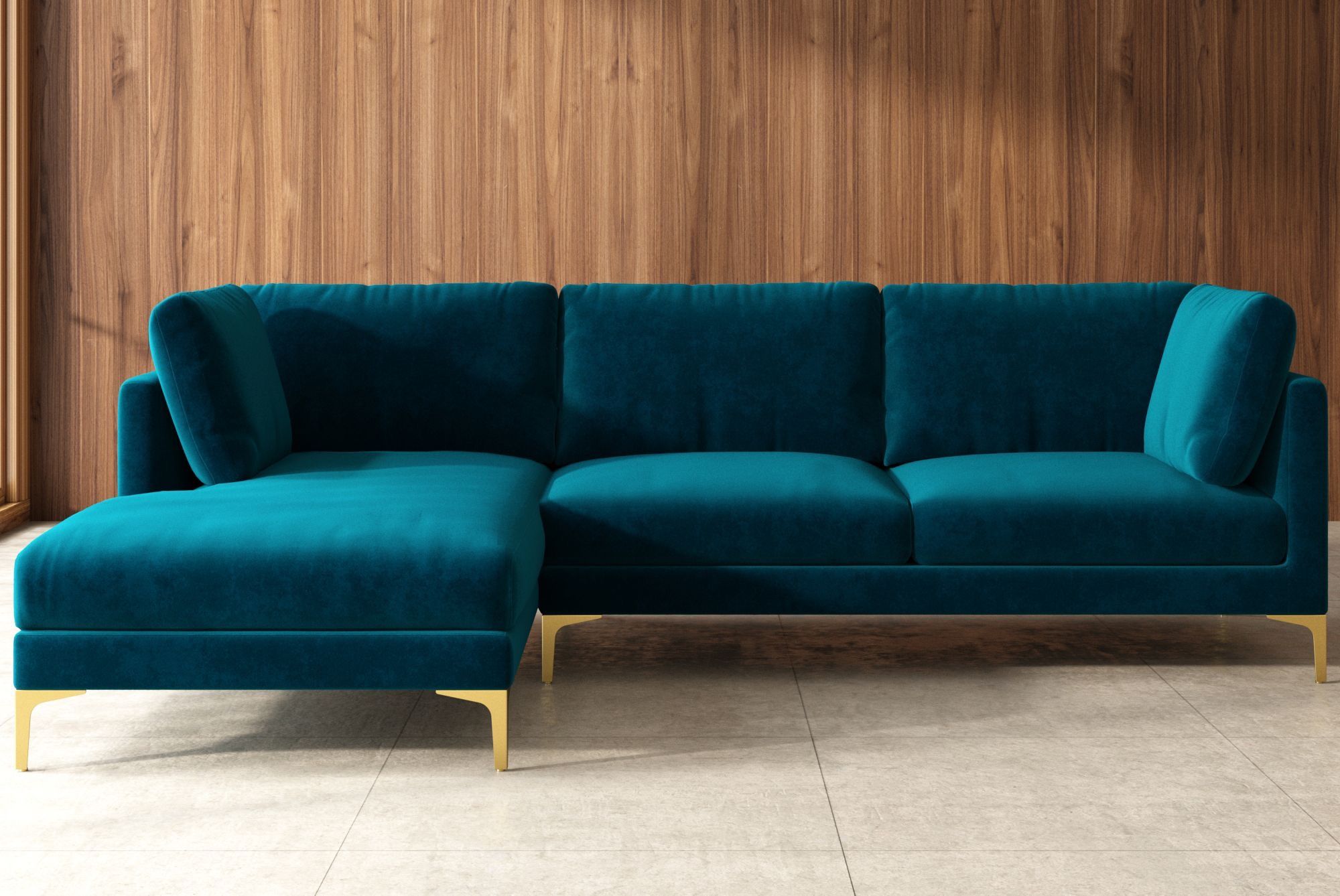 Sectional Sofa - Castlery Adams Chaise - Deep Teal Velvet