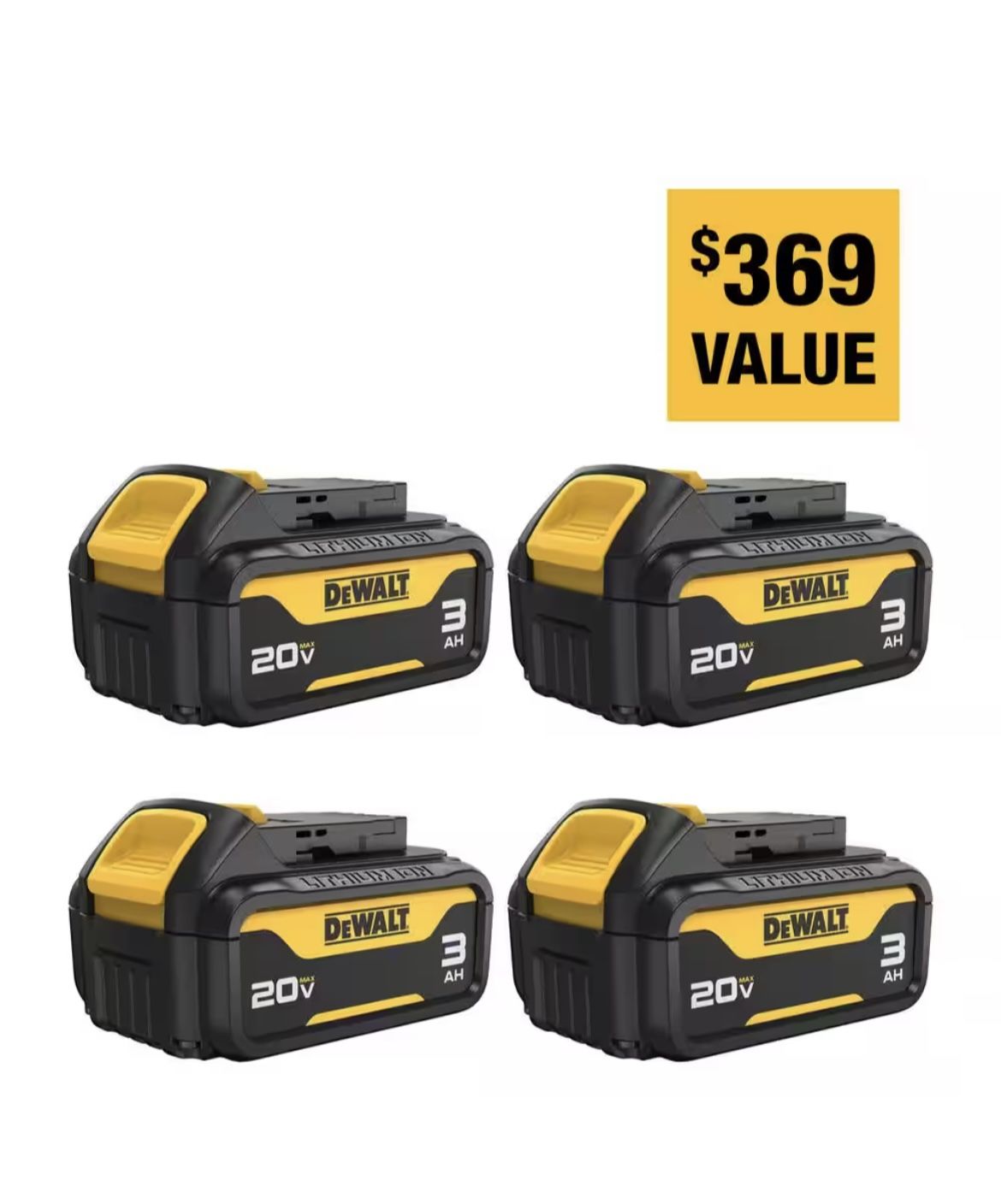 DEWALT 20 Volt 3.0 Ah MAX Lithium Ion Premium Battery Pack (4 Pack)