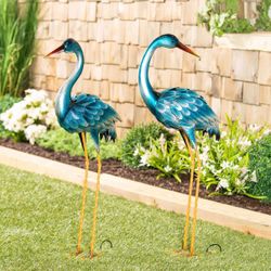 Metal Heron Garden Statues Set of 2