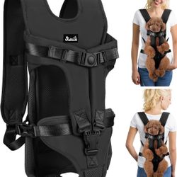 Lukovee dog backpack carrier, Legs Out Easy-fit dog front carrier for Small Medium Dogs, Adjustable Hands Free dog chest carrier for Hiking, Cyclings(