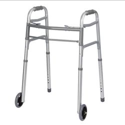 Two Button Universal Folding Walker with 5" Wheels, Adult and Junior, 300lb Cap