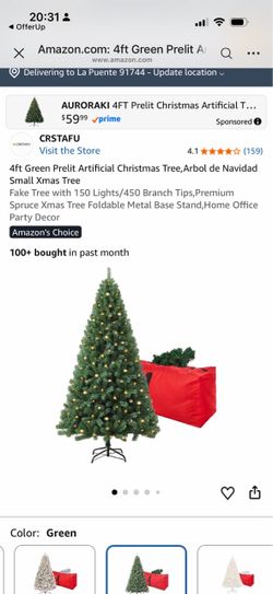 4ft Green Prelit Artificial Christmas Tree,Arbol de Navidad Small Xmas Tree Fake Tree with 150 Lights/450 Branch Tips,Premium Spruce Xmas Tree Foldabl