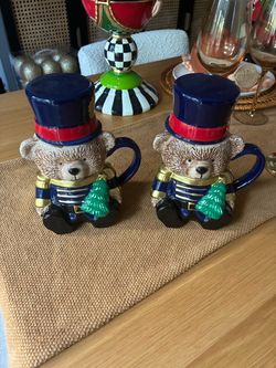 Christmas Nutcracker Teddy Bear Mugs with Lids Set of 2 $15