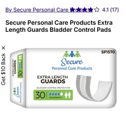 Secure Personal Care Products Extra Length Guards Bladder Control Pads