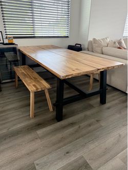 IKEA natural wooden dining table with free benches