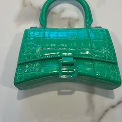 Balenciaga Hourglass Handbag Crocodile Embossed in Green
