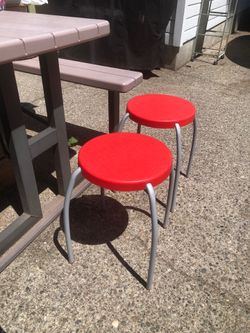 Vintage Pair Ikea Plastic Stools Retro Red Stackable Chairs