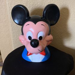 VINTAGE 1971 MICKEY MOUSE HEAD VINYL PLASTIC COIN BANK 