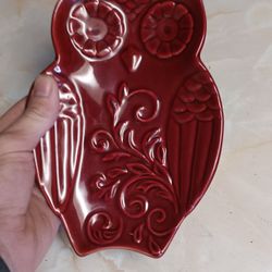 Vintage Style Glossy Red Owl Tray 