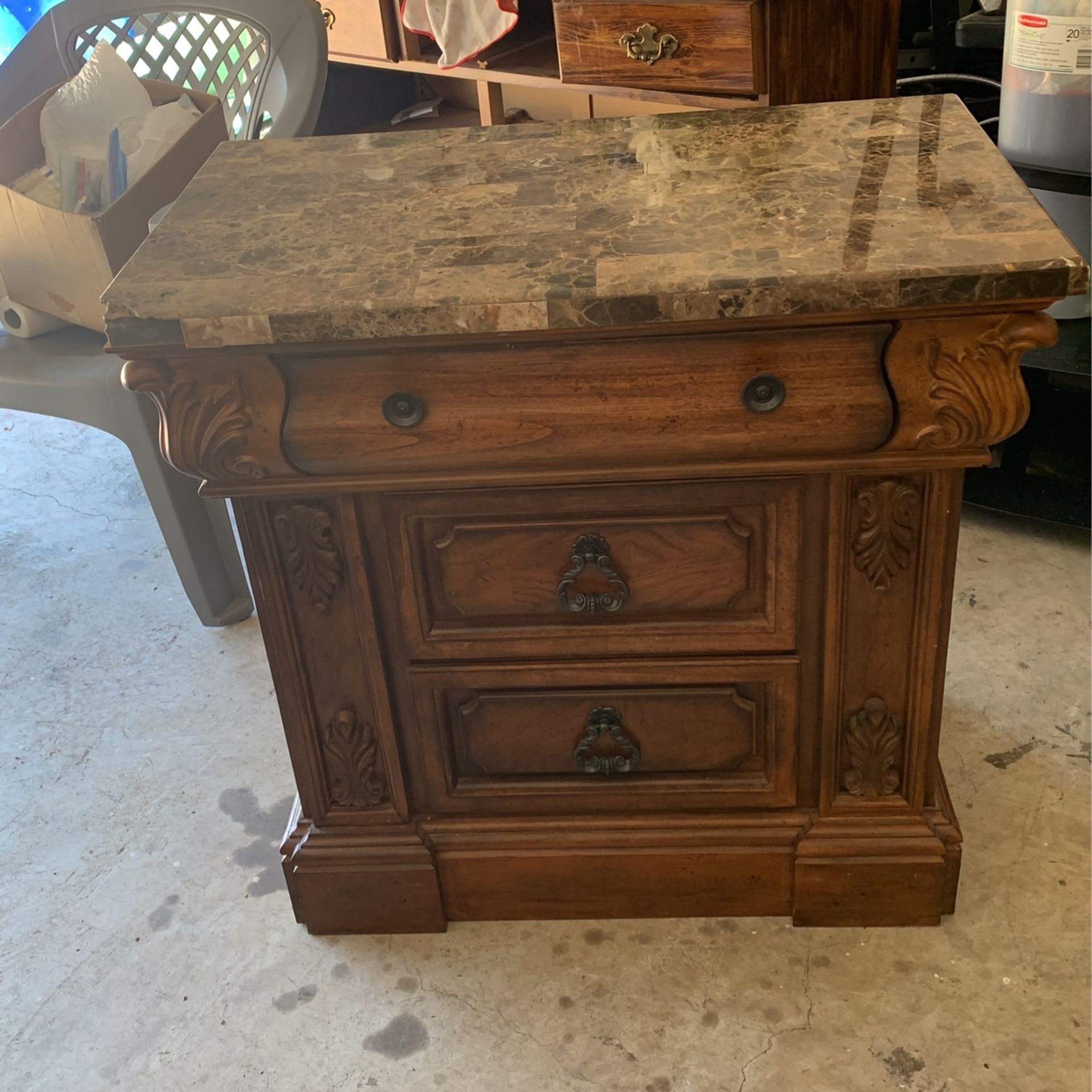Beautiful Piece of Furniture. Solid Marble top. One Corner Is Broken But Have The Pieces To Glue Back In