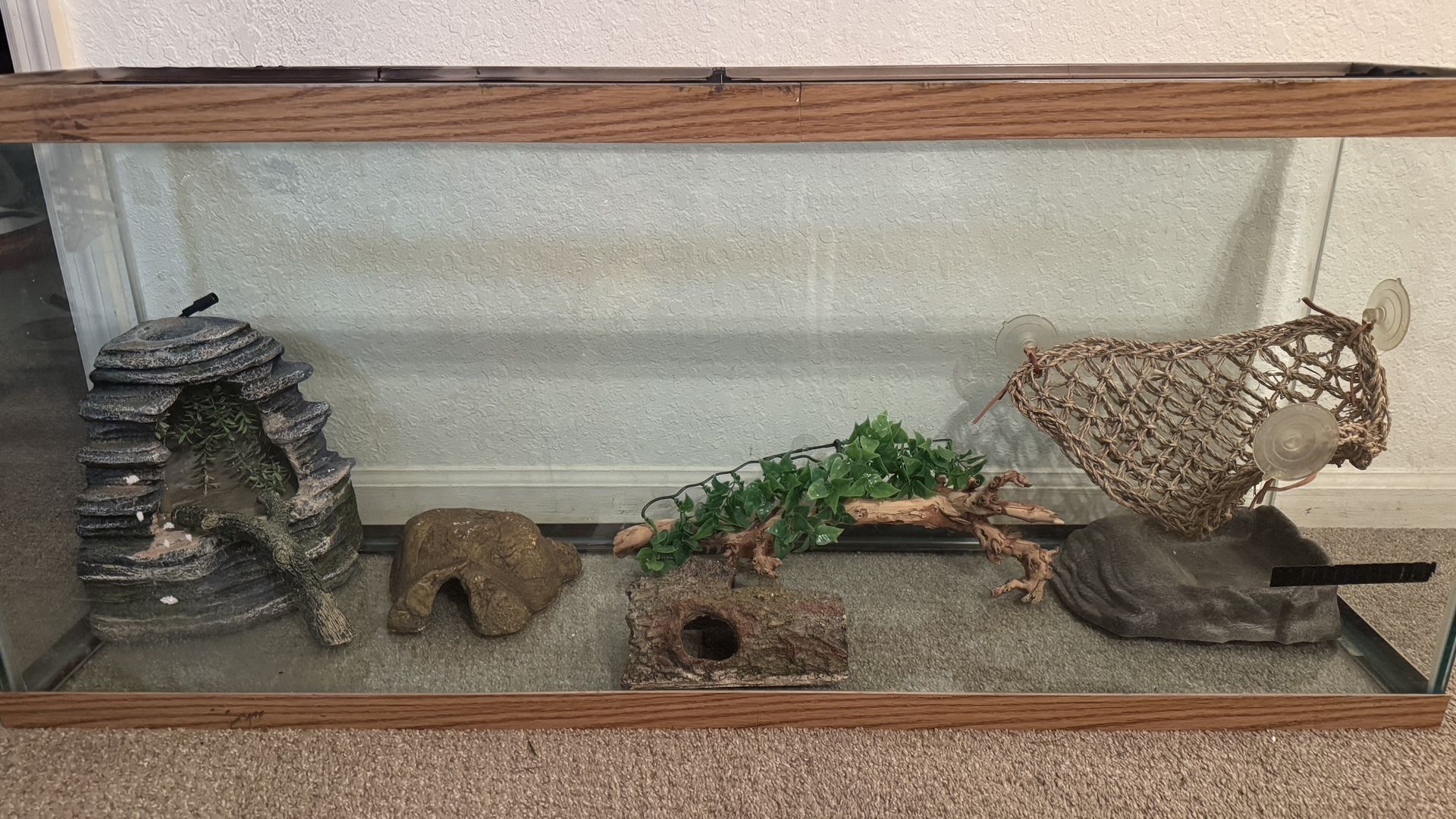 55 GALLON FISH TANK WITH REPTILE HABITAT, ACCESSORIES AND DECOR