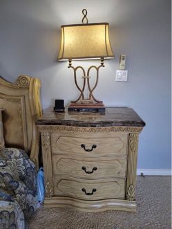 4-piece bedroom dresser with mirror and nightstands with Marble Top