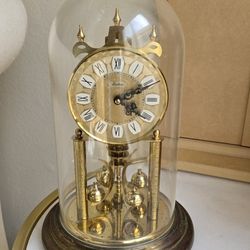 Vintage Gold Toned Haller Anniversary Dome Clock With Roman Numerals With Dome. Needs To Be Serviced