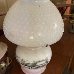 Currier & Ives Milk Glass Hurricane Lamp