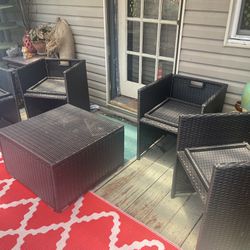 Used Black Wicker Patio Set With Table 