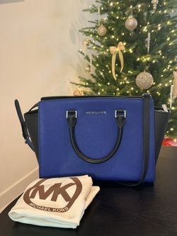 New Michael Kors Blue & Black Leather Satchel