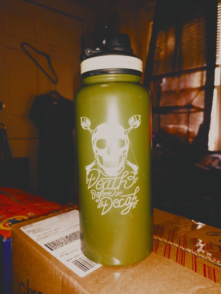 Rare Dutch Brothers Death Before Decaf Water Bottle Hot/Cold