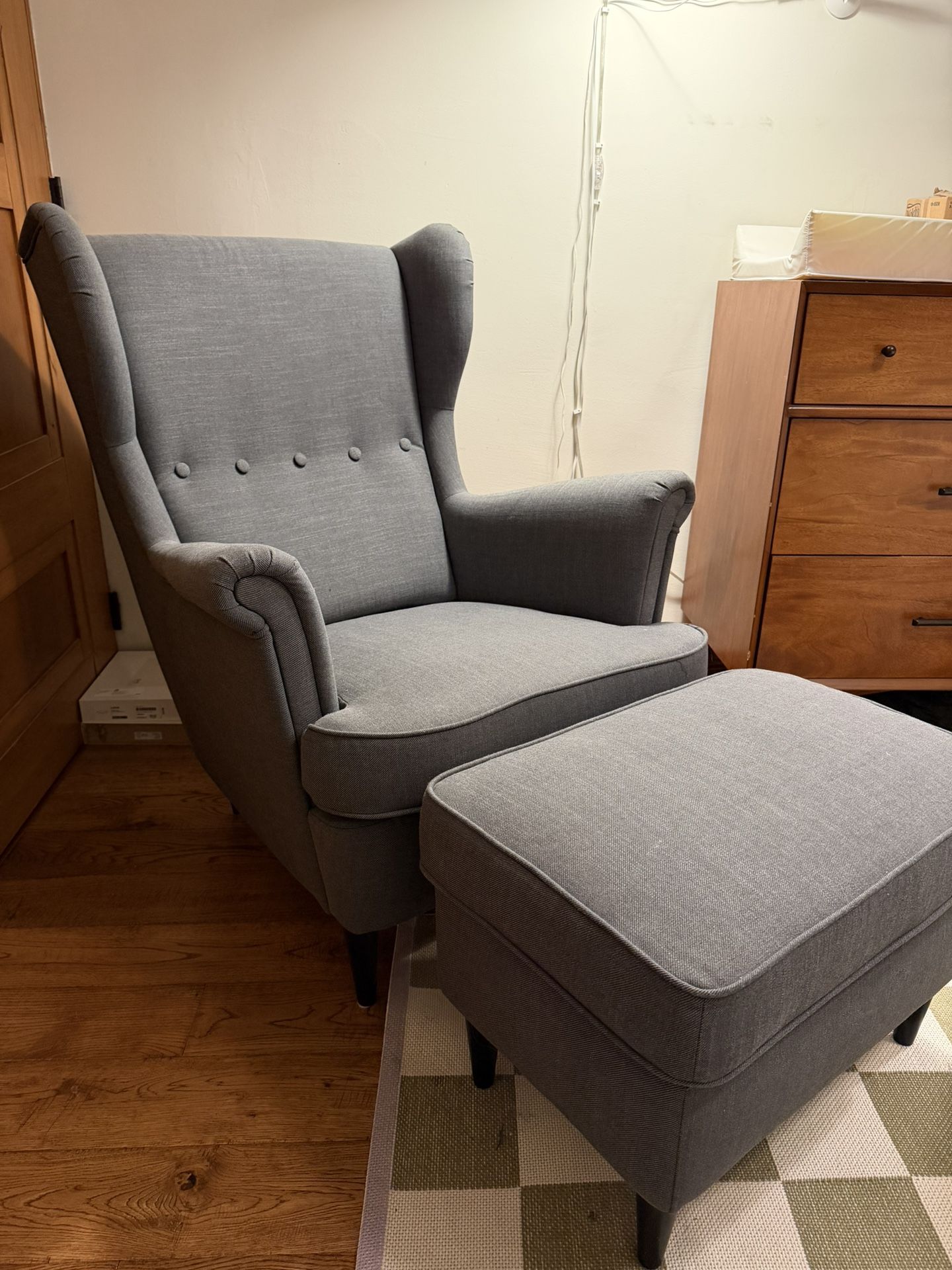 IKEA STRANDMON Armchair and ottoman