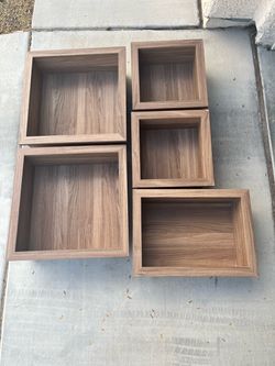 Set of 5 Wood-Tone Floating Wall Shelves
