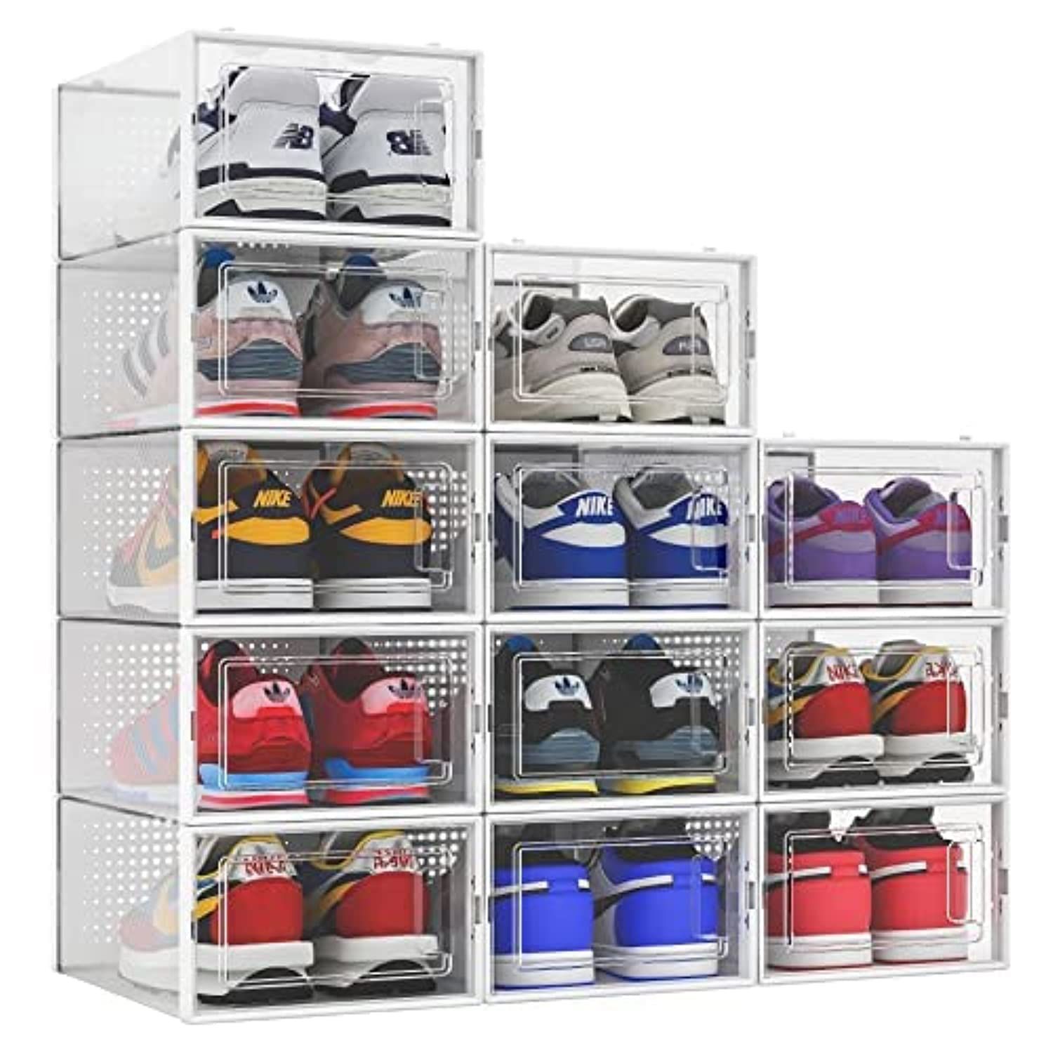 SESENO. 12 Pack Shoe Storage Boxes, Clear Plastic Stackable Shoe Organizer Bins
