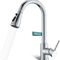Chrome Kitchen Sink Faucet, Kitchen Faucet with Pull Down Sprayer VFAUOSIT Commercial Stainless Steel Laundry Single Handle Faucet for Kitchen Sink Ch