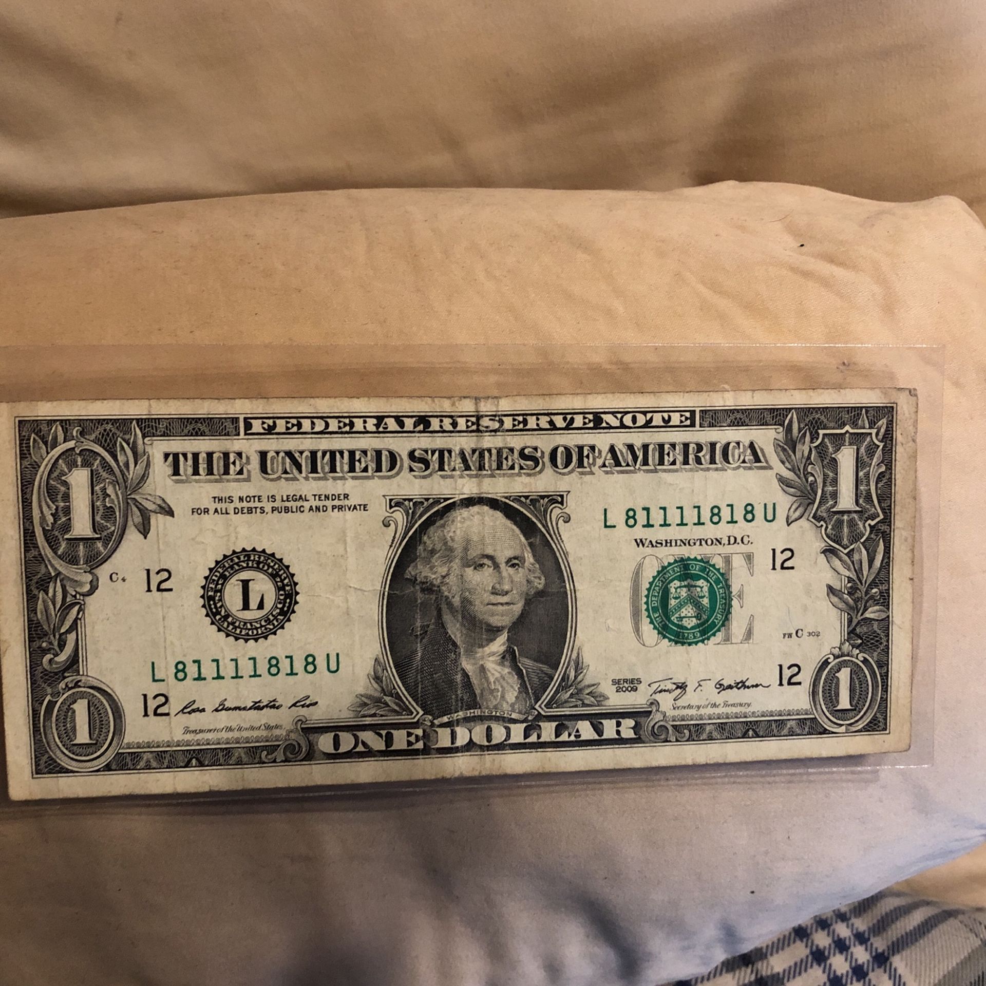 2009 George, Washington 1 Dollar Bill Currency