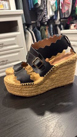Chloe Lauren scalloped leather Wedge espadrilles