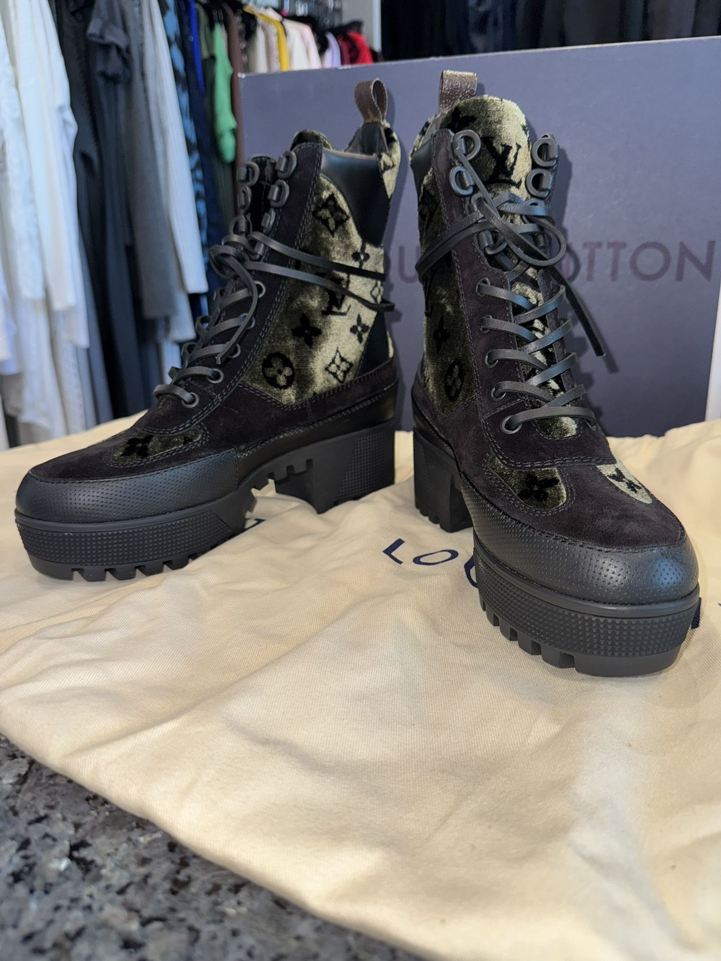 Louis Vuitton Velvet Calfskin Monogram Laureate Platform Desert Boots