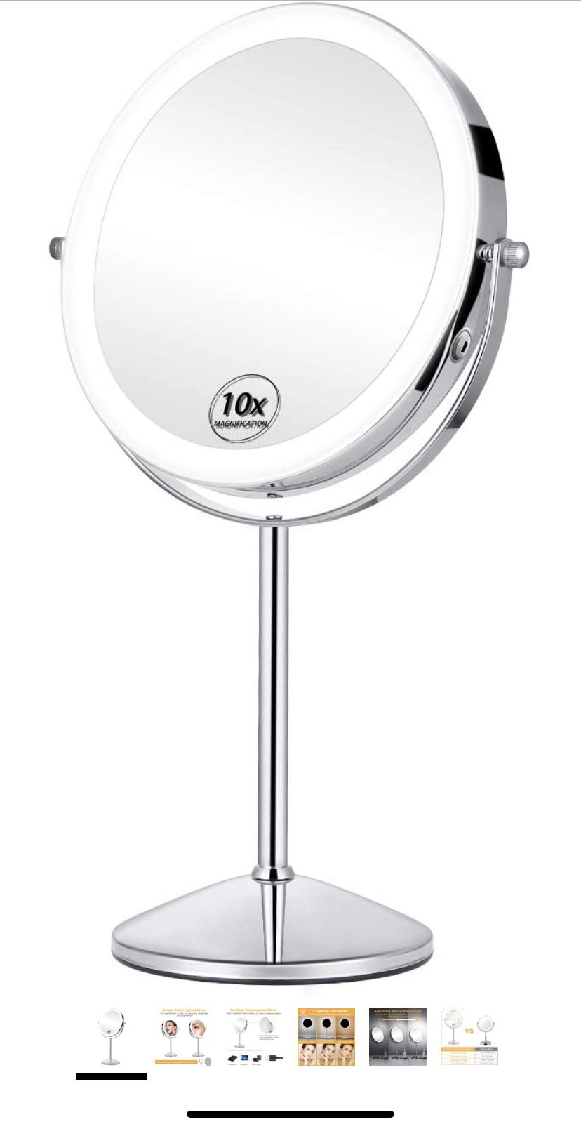  Rechargeable 1X/10X Lighted Magnifying Vanity Mirror