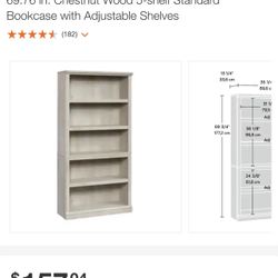 SAUDER 69.76 in. Chestnut Wood 5-shelf Standard Bookcase with Adjustable Shelves