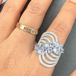 Natural Blue Tanzanite Sterling Silver Ring 925 Size 6 