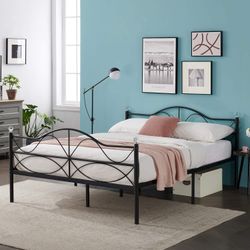 Classic Metal Bed Frame with Headboard and Footboard, No Box Spring Needed/Mattress Foundation