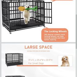 LEMBERI 48/38 inch Heavy Duty Indestructible Dog Crate, Escape Proof Dogs Cage Kennel with Lockable Wheels,High Anxiety Double Door Kennel,Extra Large