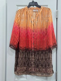 Chico's Sheer Fabric Tunic Top And Button-up Details US Size M