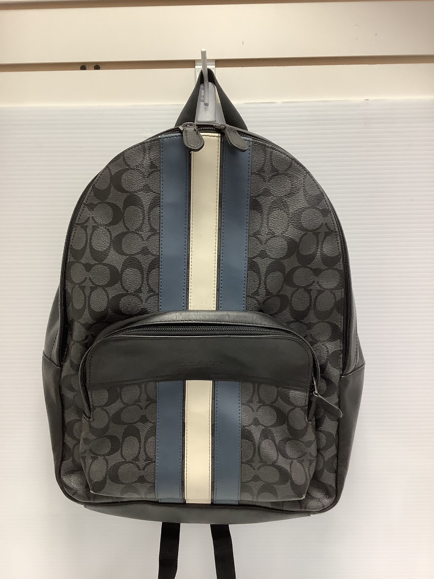 Mens COACH Monogram supreme Backpack w/ Leather Stripes 