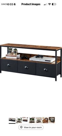 Industrial TV Stand with 3 Fabric Drawers