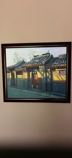 Framed Chinese Traditional Street Scene Painting