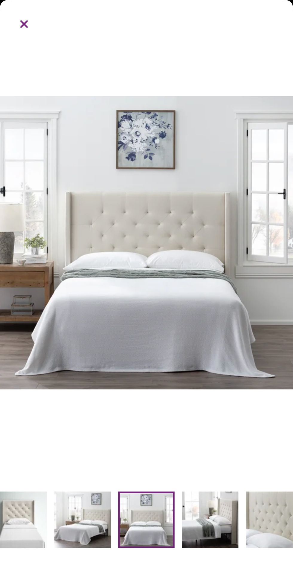 Queen Wingback Upholstered Headboard (Cream)