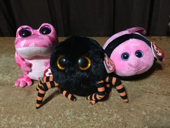 LOT OF 3 BEANIE BOOS BALLZ CRAWLY SPIDER GILLY FISH SMITTEN FROG
