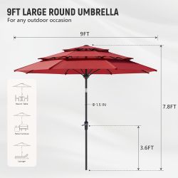 Patio Umbrellas, Pool Umbrella, Outdoor Umbrella with Push Button Tilt/Crank, Deck Umbrellas, Market Umbrela Table for Backyard, Deck, Garden, Pool
