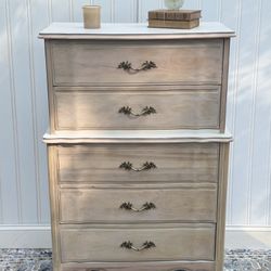 5 Drawer Tall Serpentine Dresser Natural Wood and Ivory Paint