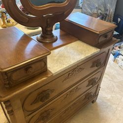 Antique Dresser With Mirror And Marble Top