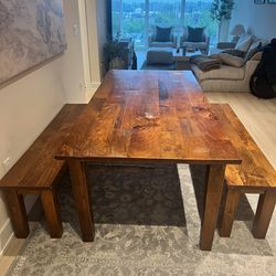 Wood Dining Table And Benches Dining Set 