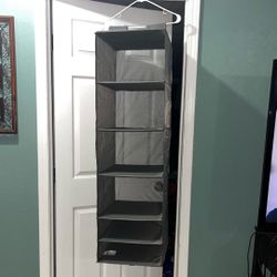 Hanging Closet Organizer with 6 Compartments and 5 Dark Gray Storage Cubes